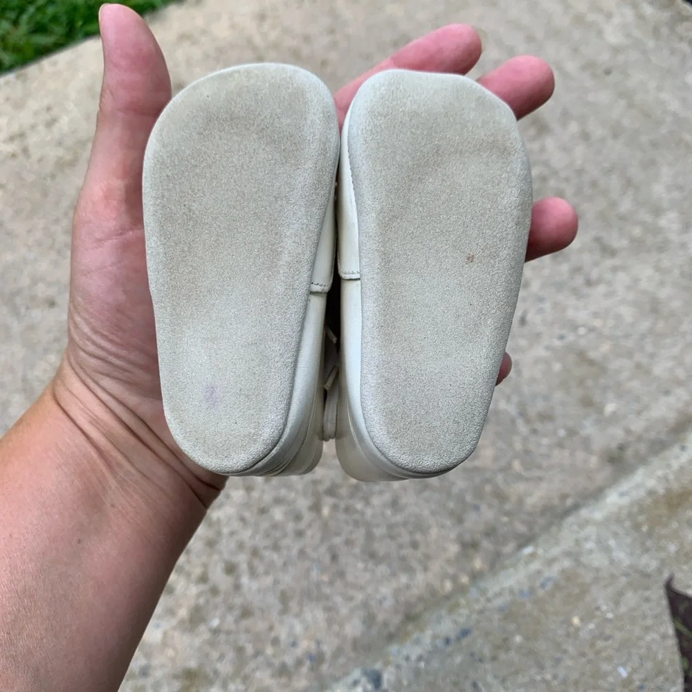 Pair of Vintage White Leather Baby Shoes Irving Shoe Store